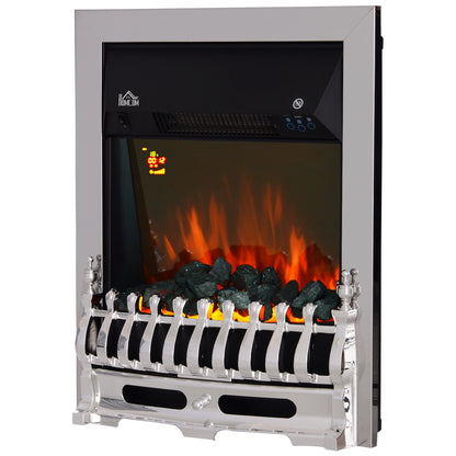 HOMCOM Contemporary Electric Fireplace Coal Burning Flame Effect Inset Fire Place Space Heater Glass View LED Lighting with Remote Control, 1000W/2000W 