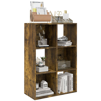HOMCOM 3-tier 6 Cubes Storage Unit Particle Board Cabinet Bookcase Organiser Home Office Shelves Rustic Brown 