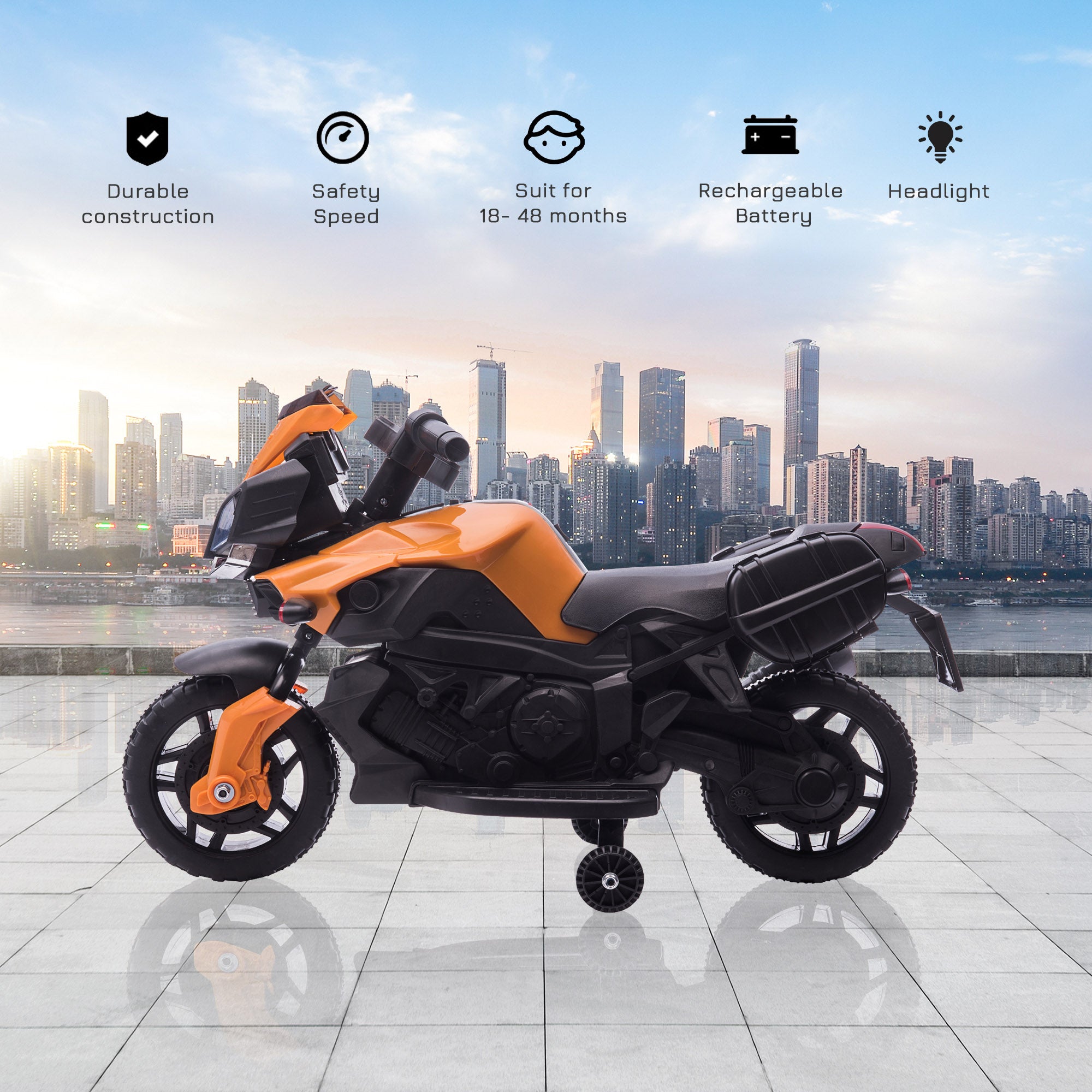 HOMCOM Kids Electric Motorbike 6V Ride on Motorcycle Vehicle w/ Lights Horn Sounds for 1.5-4 Years Old Orange 