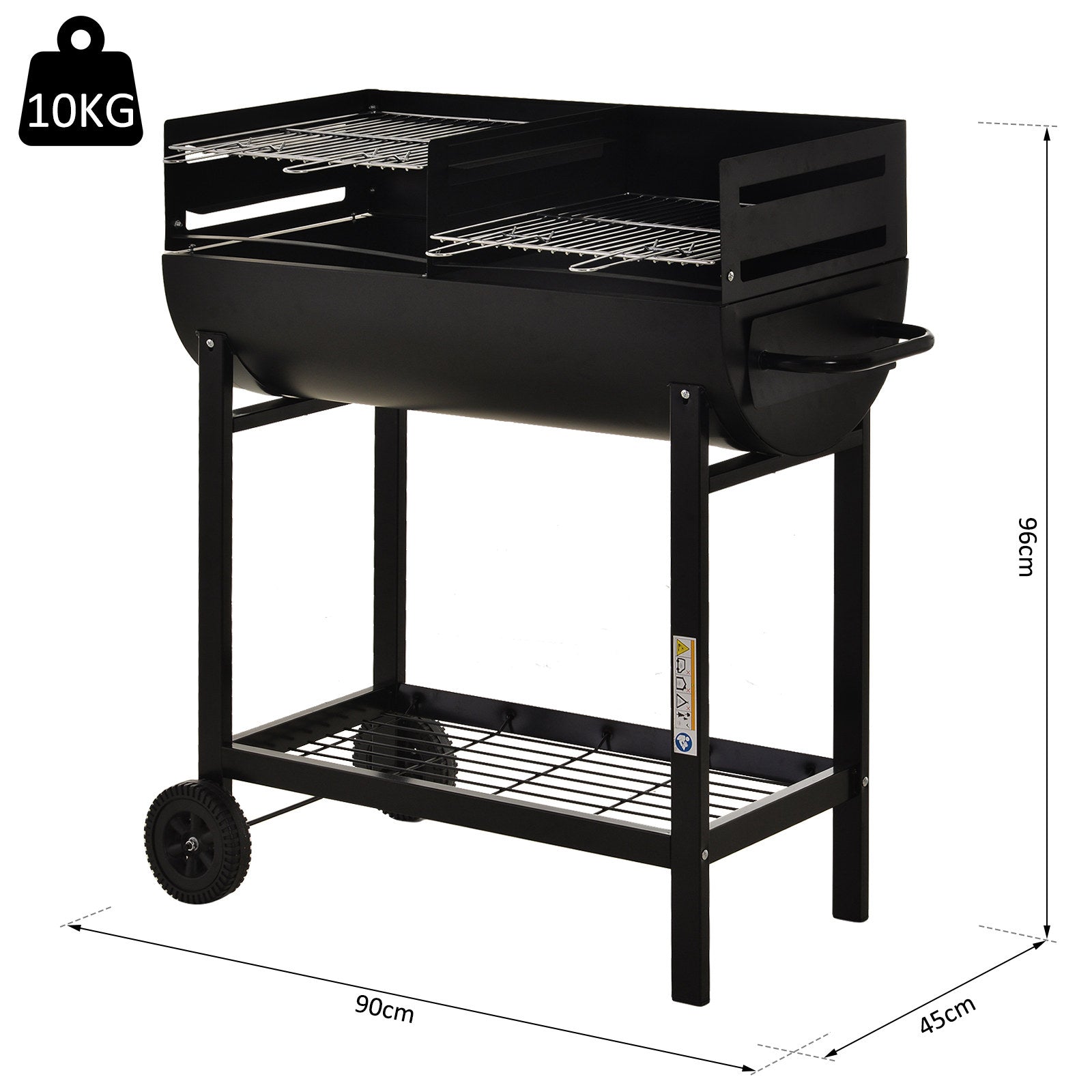 Outsunny Steel 2-Grill Charcoal BBQ w/ Wheels Black 
