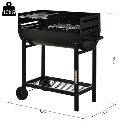 Outsunny Steel 2-Grill Charcoal BBQ w/ Wheels Black 