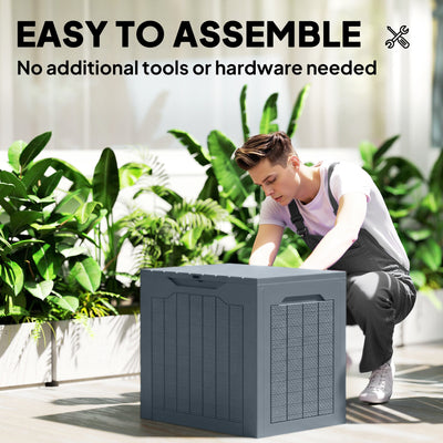Outsunny 93L Plastic Garden Storage Box, Outdoor Storage Box with Handles, Waterproof Outdoor Storage Container, Light Grey 