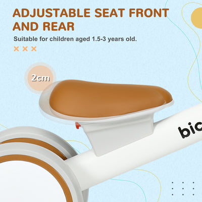 AIYAPLAY Kids Balance Bike for 1-3 Years Old with Adjustable Seat, Silent Wheels, White 