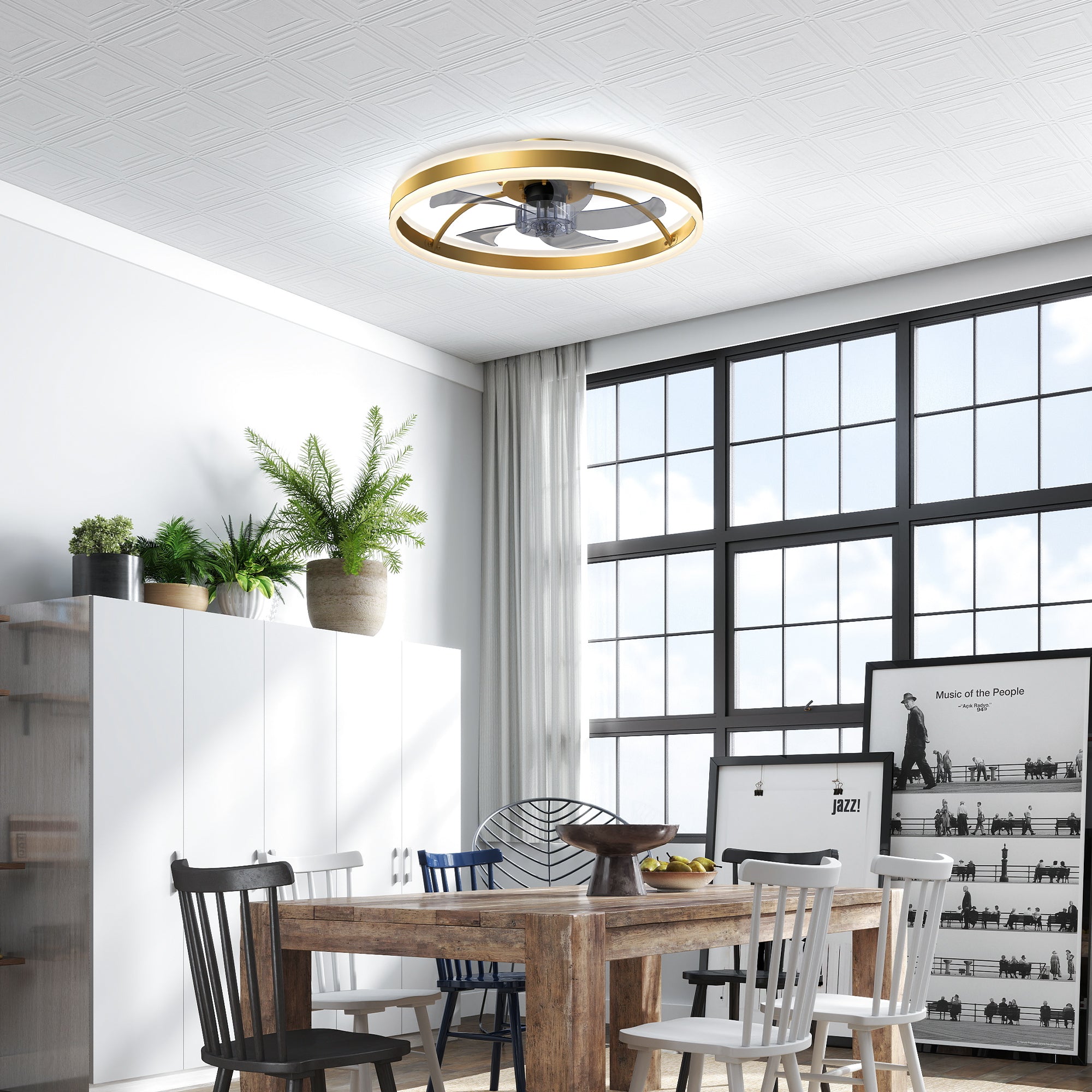 HOMCOM Ceiling Fan with Light and Remote, LED Mount Ceiling Fan with 3 Colour Temperatures, 6 Speed, 50 cm, Gold Tone 