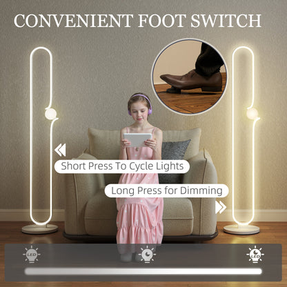 HOMCOM LED Floor Lamp, Dimmable Floor Standing Lamp with Glass Night Light, Foot Switch for Living Room, Bedroom, Office, White