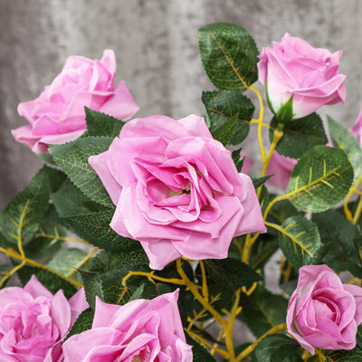 Outsunny Set of 2 Artificial Plants White Rose Floral in Pot, Fake Plants for Home Indoor Outdoor Decor, 90cm, Purple 