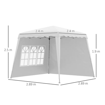 Outsunny 2.9 x 2.9m Pop Up Gazebo Canopy Tent with 2 Sidewalls and Carry Bag, Height Adjustable, UV50+ Party Tent Event Shelter for Garden, Patio, White