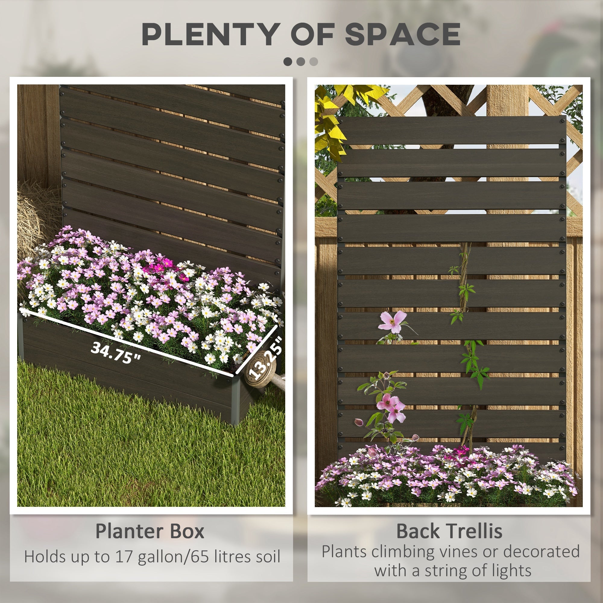 Outsunny Raised Bed for Garden, Planter with Trellis for Climbing Plants, Vines, Planter Box with Drainage Gap, Black 