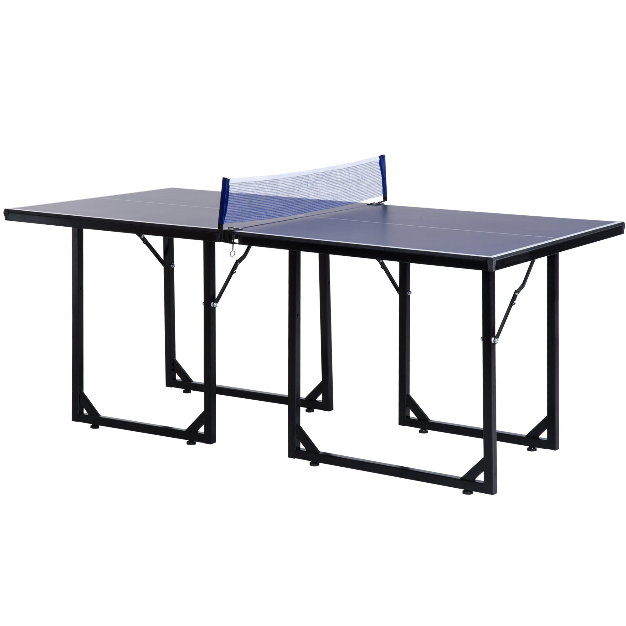 HOMCOM 6ft 182cm Mini Table Tennis Table Folding Ping Pong Table with Net Multi-Use Table for Indoor Outdoor Game, Blue 