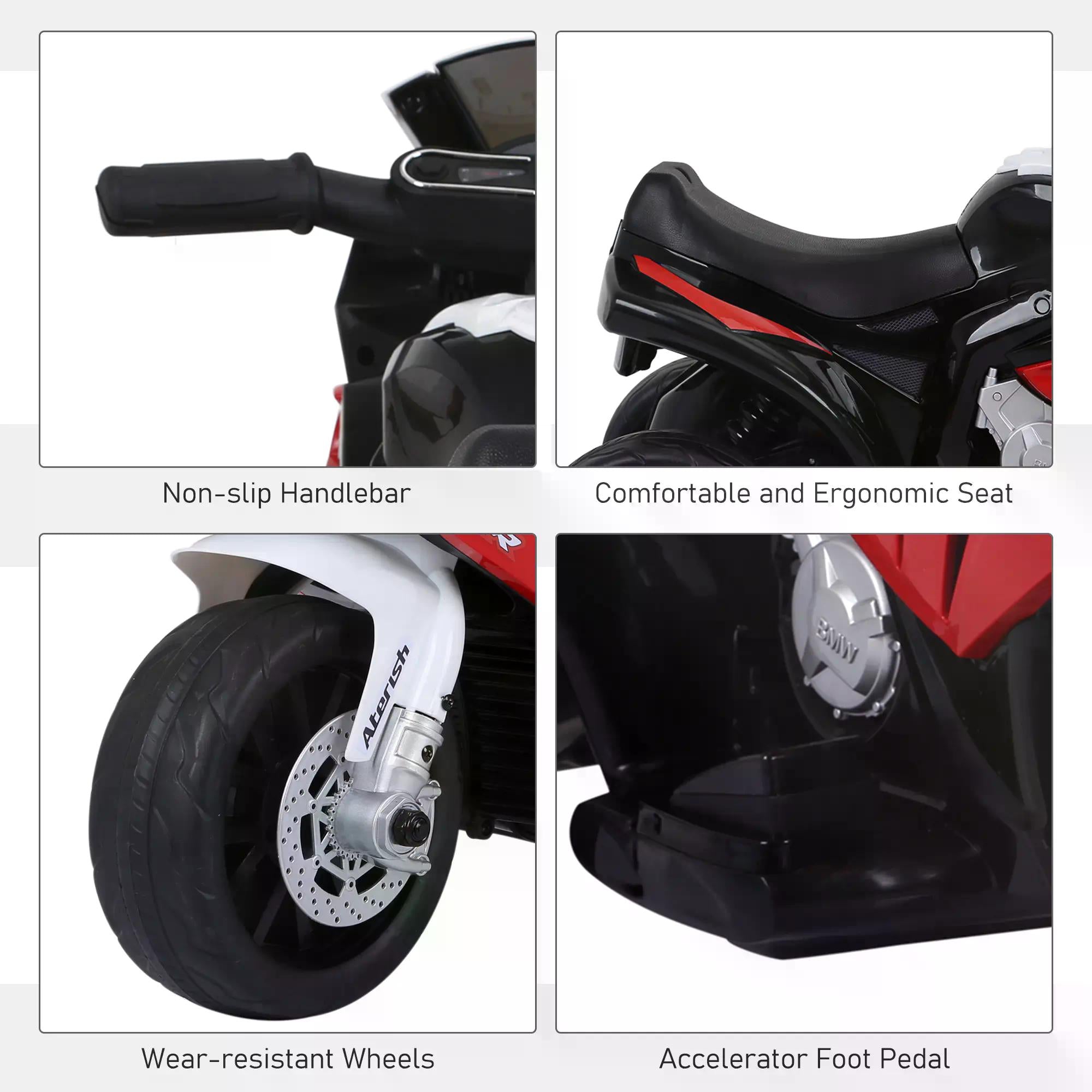 HOMCOM Electric Motorbike for Kids Ride on BMW Motorbike W/Headlights and Music, 6 V-Red 