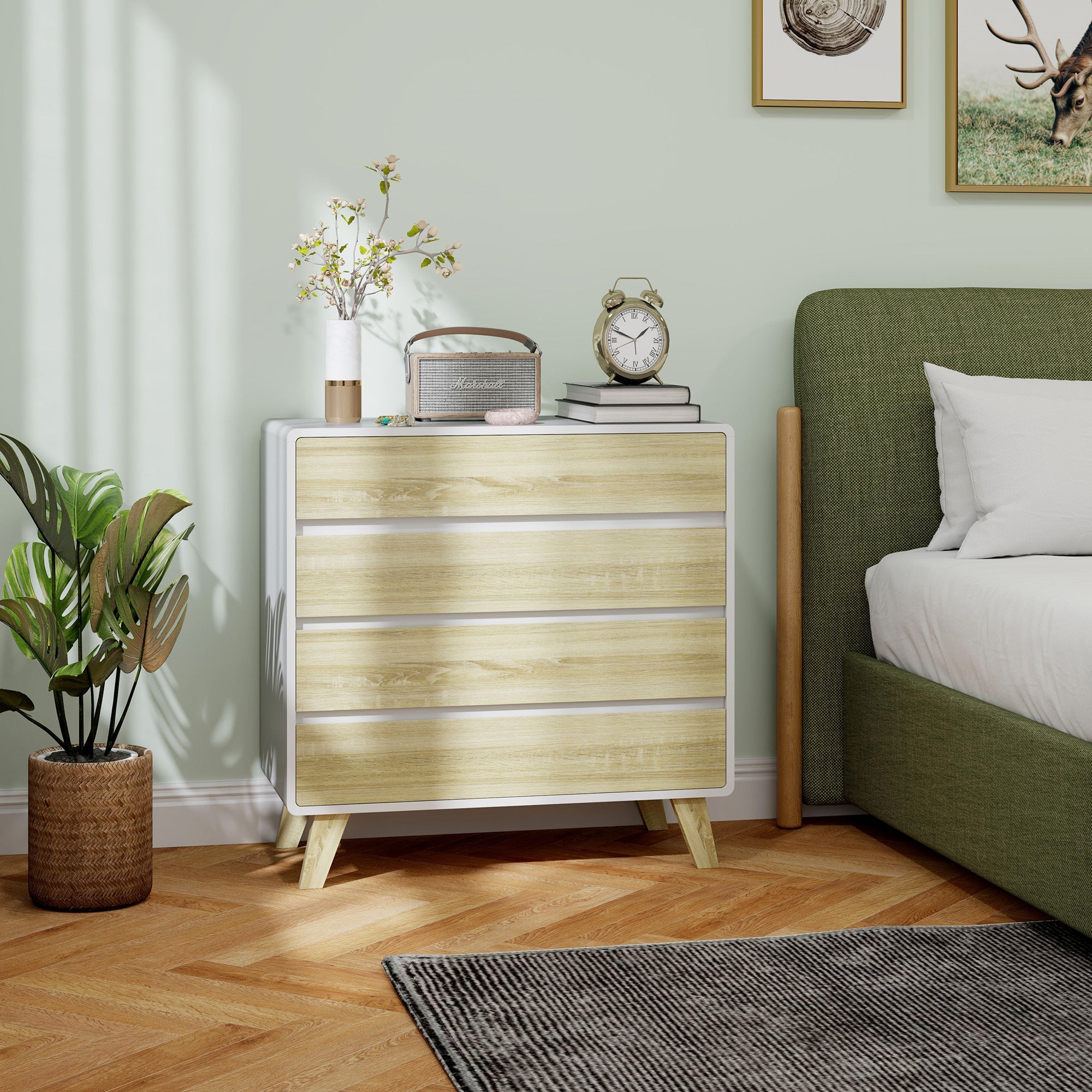 HOMCOM Chest of Four Drawers - Wood-Effect/White 