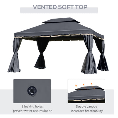 Outsunny 3 x 4m Aluminium Garden\'c2\'a0Gazebo, Marquee Canopy Shelter Pavilion Party Tent with Nets and Curtains for Garden and Deck, Black 