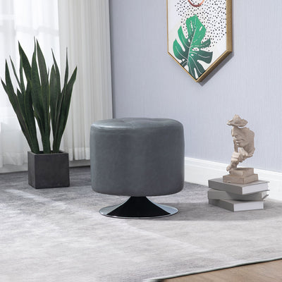HOMCOM 360\'c2\'b0 Swivel Foot Stool Round PU Ottoman with Thick Sponge Padding and Solid Steel Base, Grey 