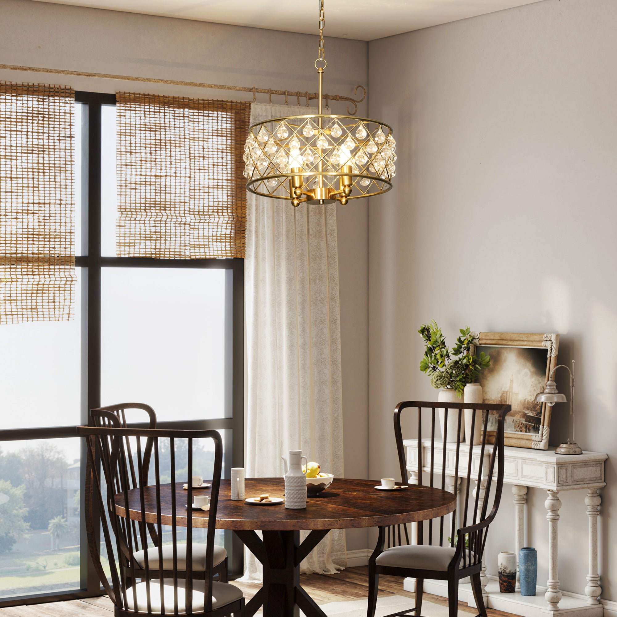 HOMCOM 51 Crystallite Four-Bulb Chandelier - Gold-Tone 