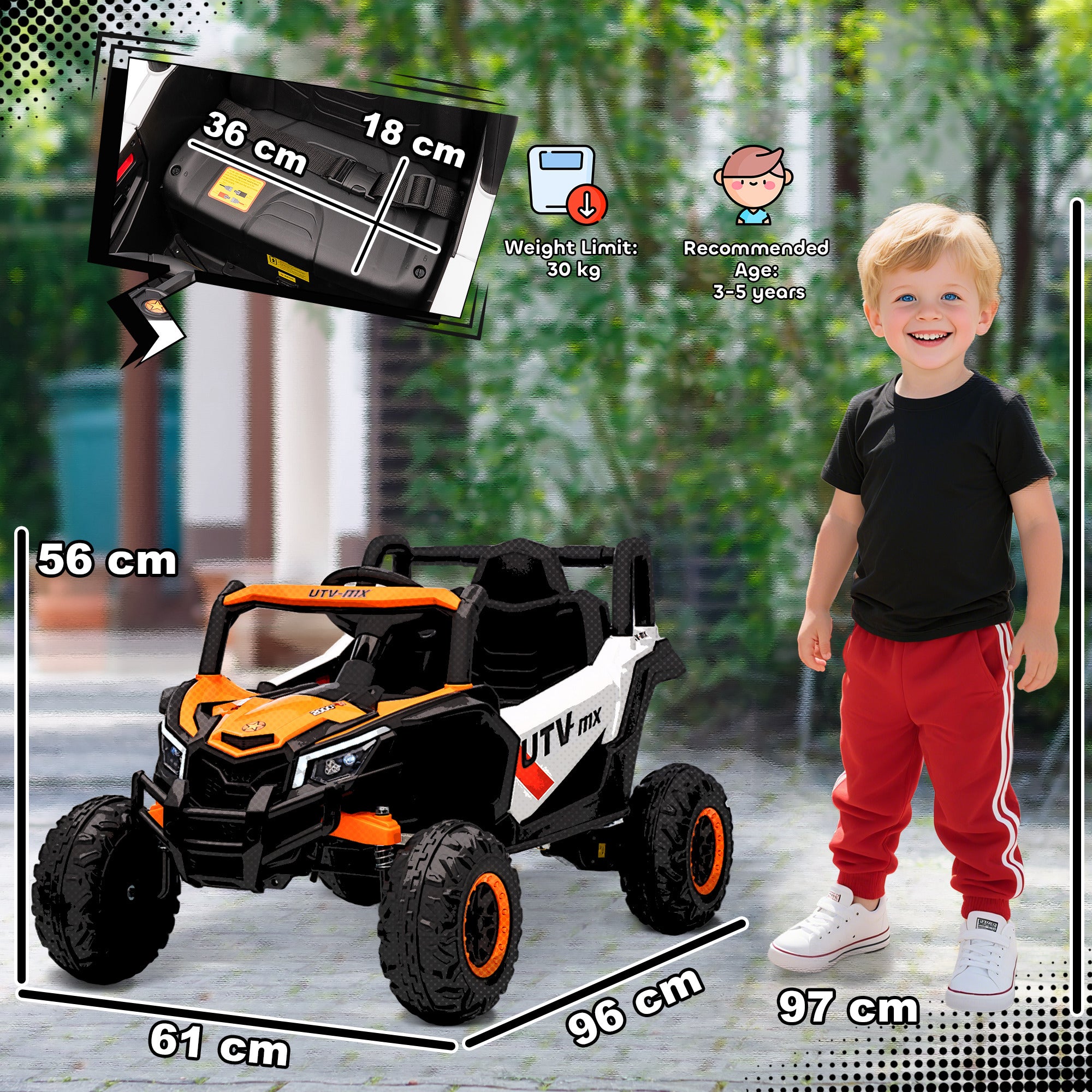 AIYAPLAY 12V Kids Ride On Car with Remote Control, Kids Electric Car with Suspension System, Music, for Ages 3-5 Years, Orange