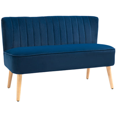 HOMCOM Modern Double Seat Sofa Foam Padding High Back Soft Comfortable Compact Couch Home Office Dark Blue 
