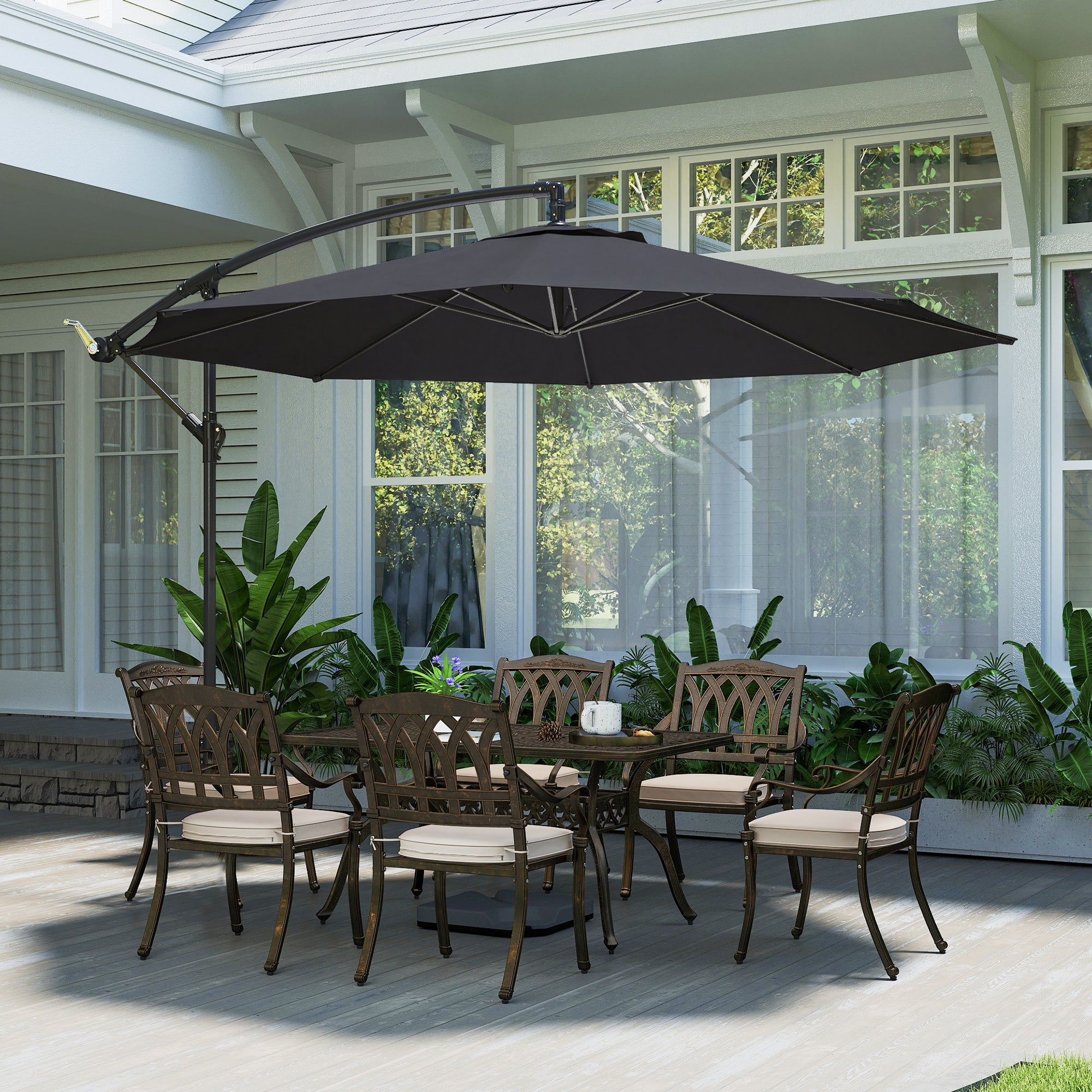 Outsunny 3 m Overhanging Cantilever Parasol, with Cross Base - Black 