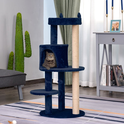 PawHut 104 cm Cat Tree, Cat Condo Tree Tower, Cat Activity Centre with Scratching Posts, Plush Perches, Hanging Ball - Blue 