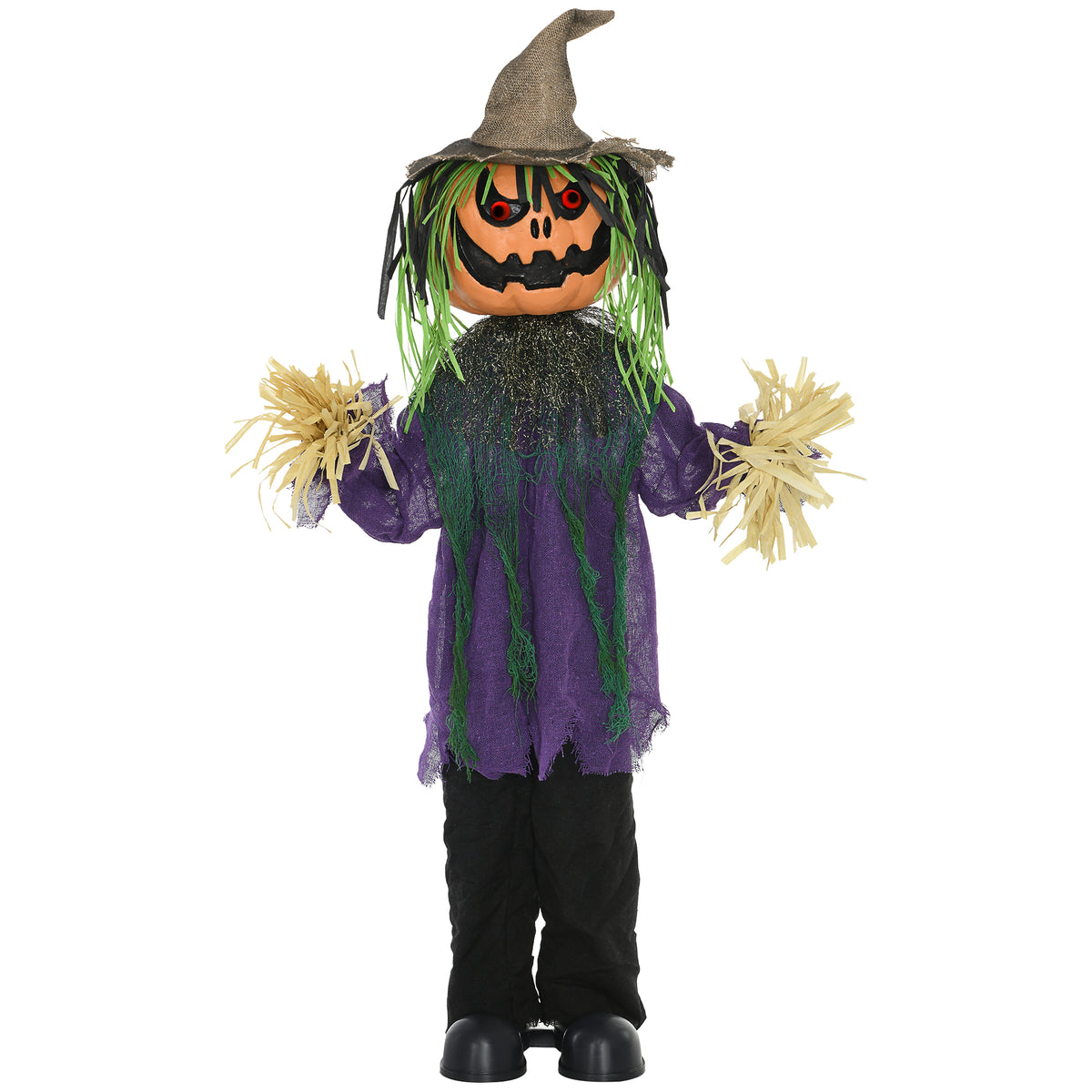 HOMCOM 3'6" Pumpkin Scarecrow Halloween Animatronic, with Glowing Eyes 