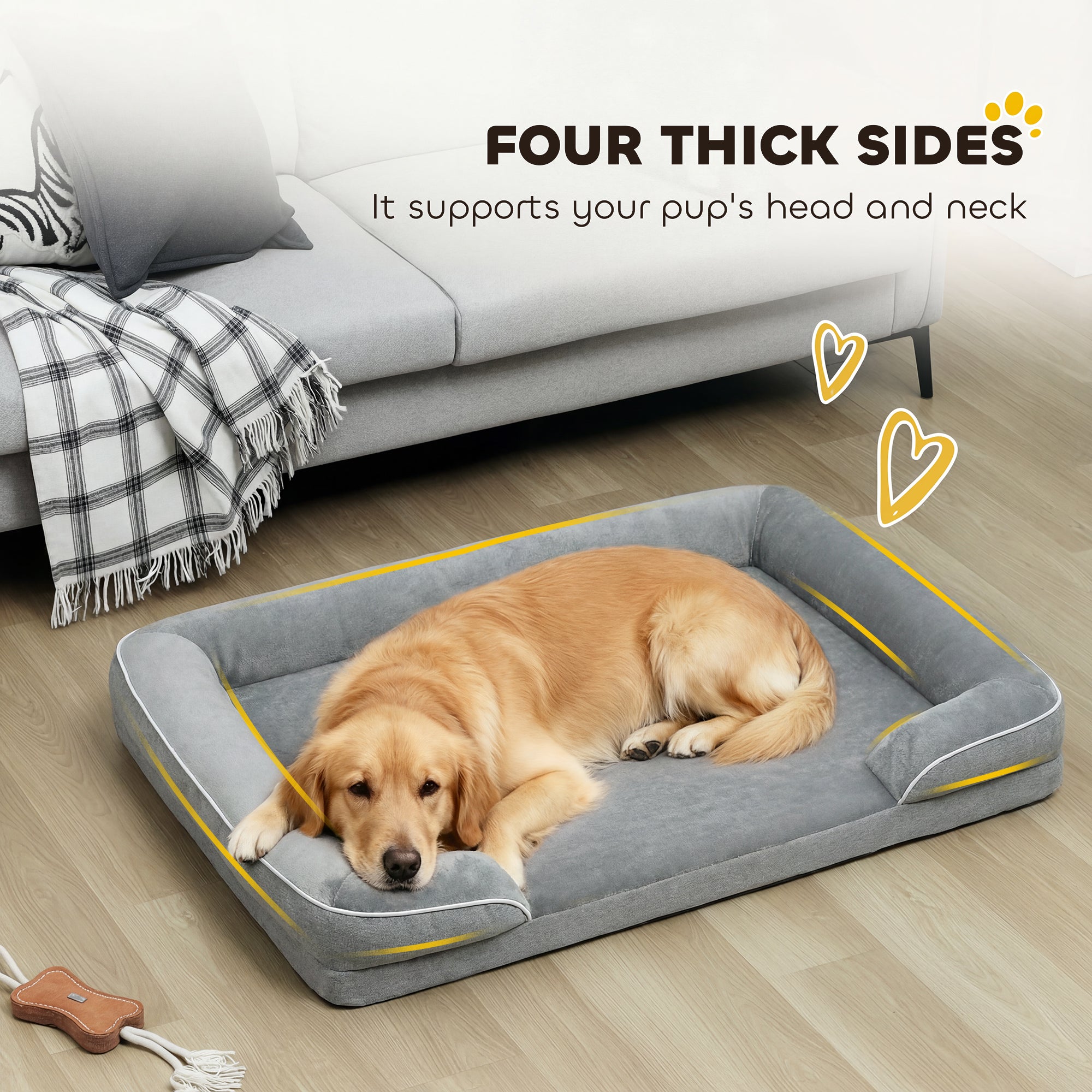 PawHut Dog Sofa Bed, Washable Pet Bed with Removable Cover and Non-Slip Bottom for Small, Medium and Large Dogs, Grey 