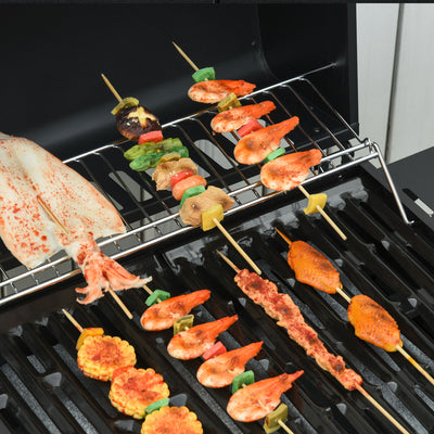Outsunny 3+1 Burner Gas BBQ Grill, Outdoor Barbecue Trolley with Wheels, Warming Rack, Side Shelves, Cabinet, Thermometer for Garden, Party, Camping, 110L x 50W x 100Hcm, Black 