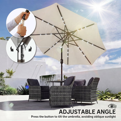Outsunny 2.6 m Garden Parasol Umbrella with LED Solar Light, Parasol Cover, Outdoor Market Patio Umbrella, Cream White 