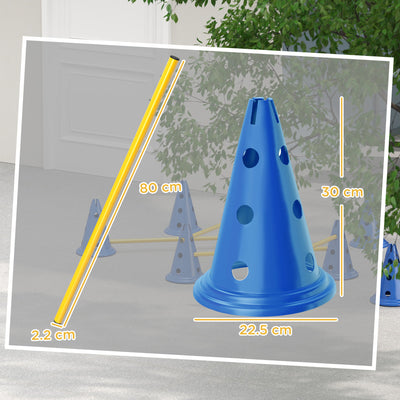 PawHut Dog Agility Equipment Set of Eight Cones, Eight Poles w/ Carry Bag, Four-Piece Adjustable Height Jumping Obstacles Blue 