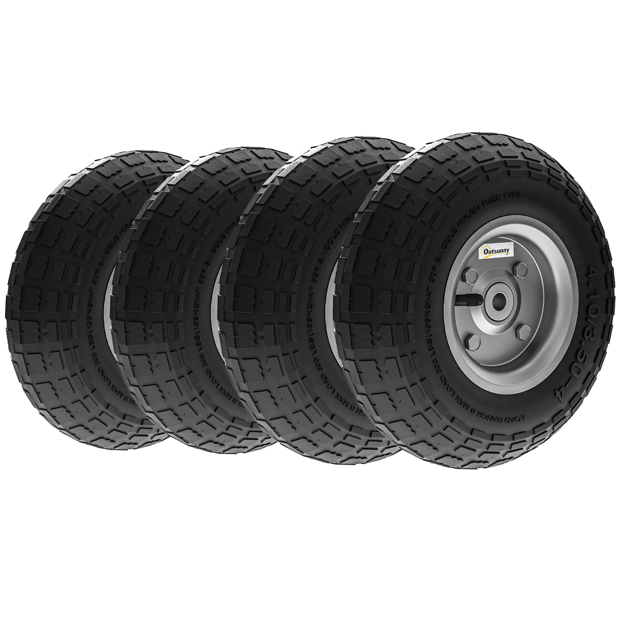 Outsunny Set of 4 Pneumatic Wheels, 10" Wheelbarrow Wheels Replacement for Barn Carts, Hose Carts, Garden Carts, Sack Trucks, Black 
