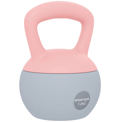 SPORTNOW 12KG Soft Kettlebell, Kettlebell with Non-Slip Handle for Home Gym, Weight Lifting, Strength Training, Pink/Grey