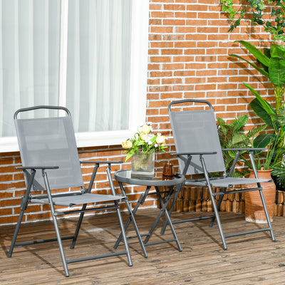 Outsunny Three-Piece Garden Seat Set, with Glass-Top Table - Light Grey 