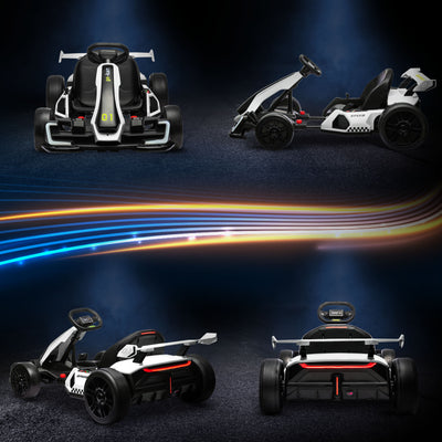 HOMCOM 24V Electric Go Kart for Kids with Adjustable Seat for 6-12 Years, White 
