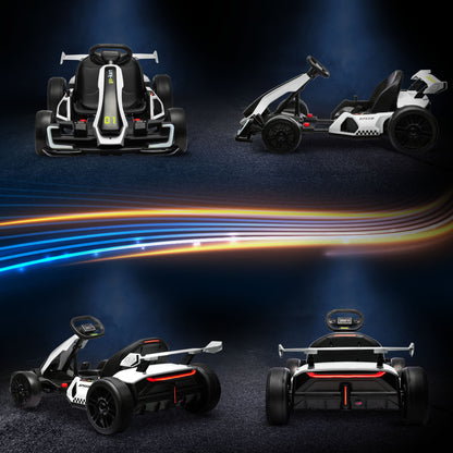 HOMCOM 24V Electric Go Kart for Kids with Adjustable Seat for 6-12 Years, White