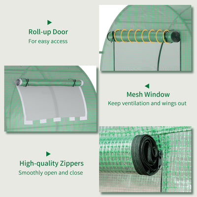 Outsunny Walk in Polytunnel Greenhouse, Green House for Garden with Roll-up Window and Door, 1.8 x 1.8 x 2 m, Green 