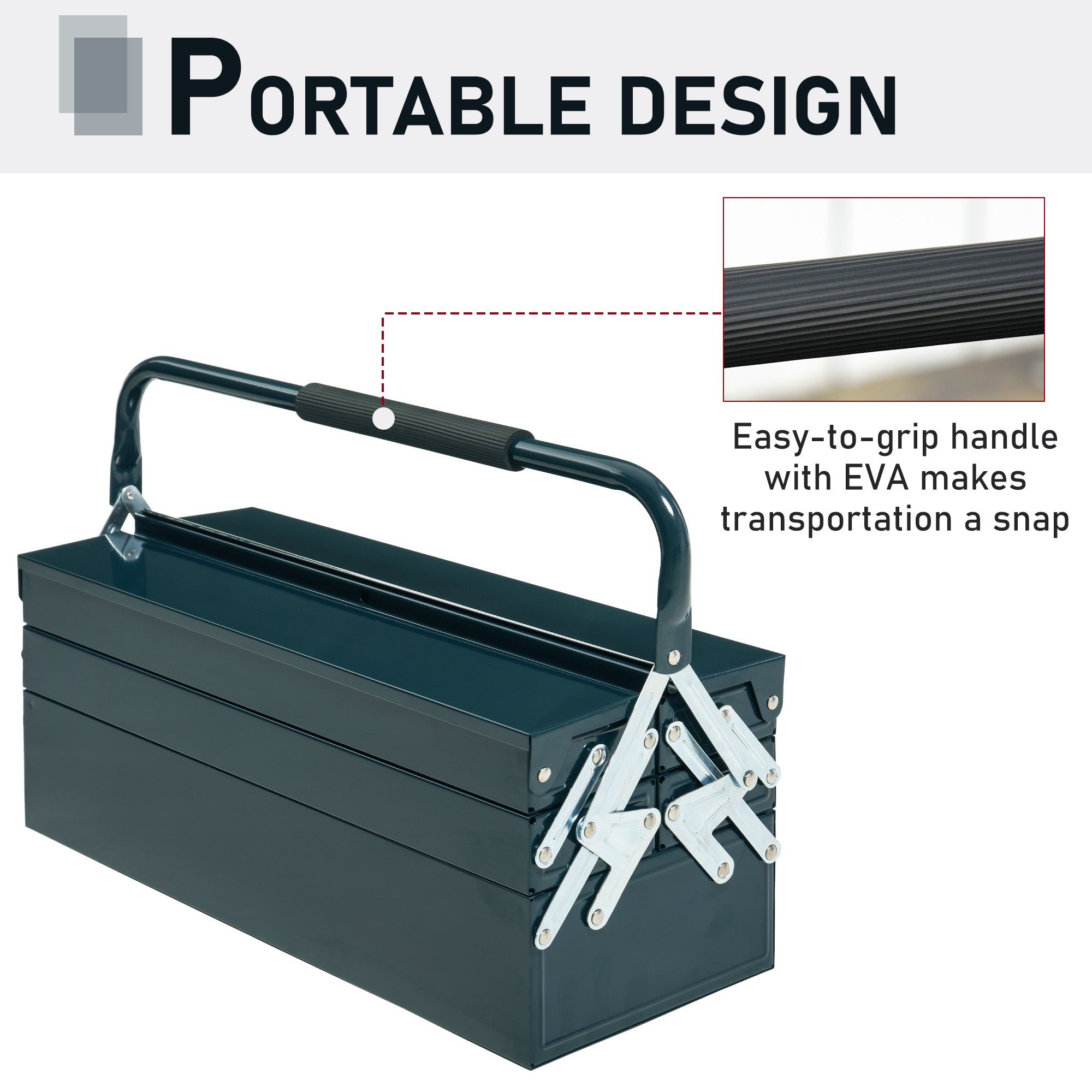 DURHAND 3 Tier Metal Toolbox, 5 Tray Professional Portable Tool Box with Carry Handle for Workshop, 56cmx20cmx34cm, Green