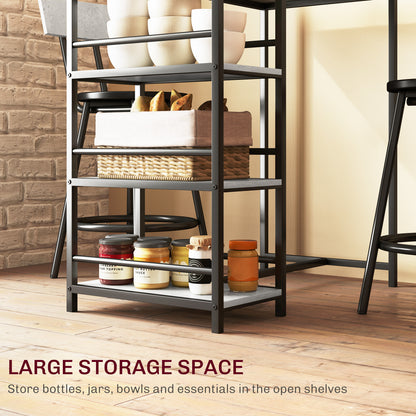 HOMCOM Three-Piece Kitchen Dining Set, with Shelves - Grey/Black