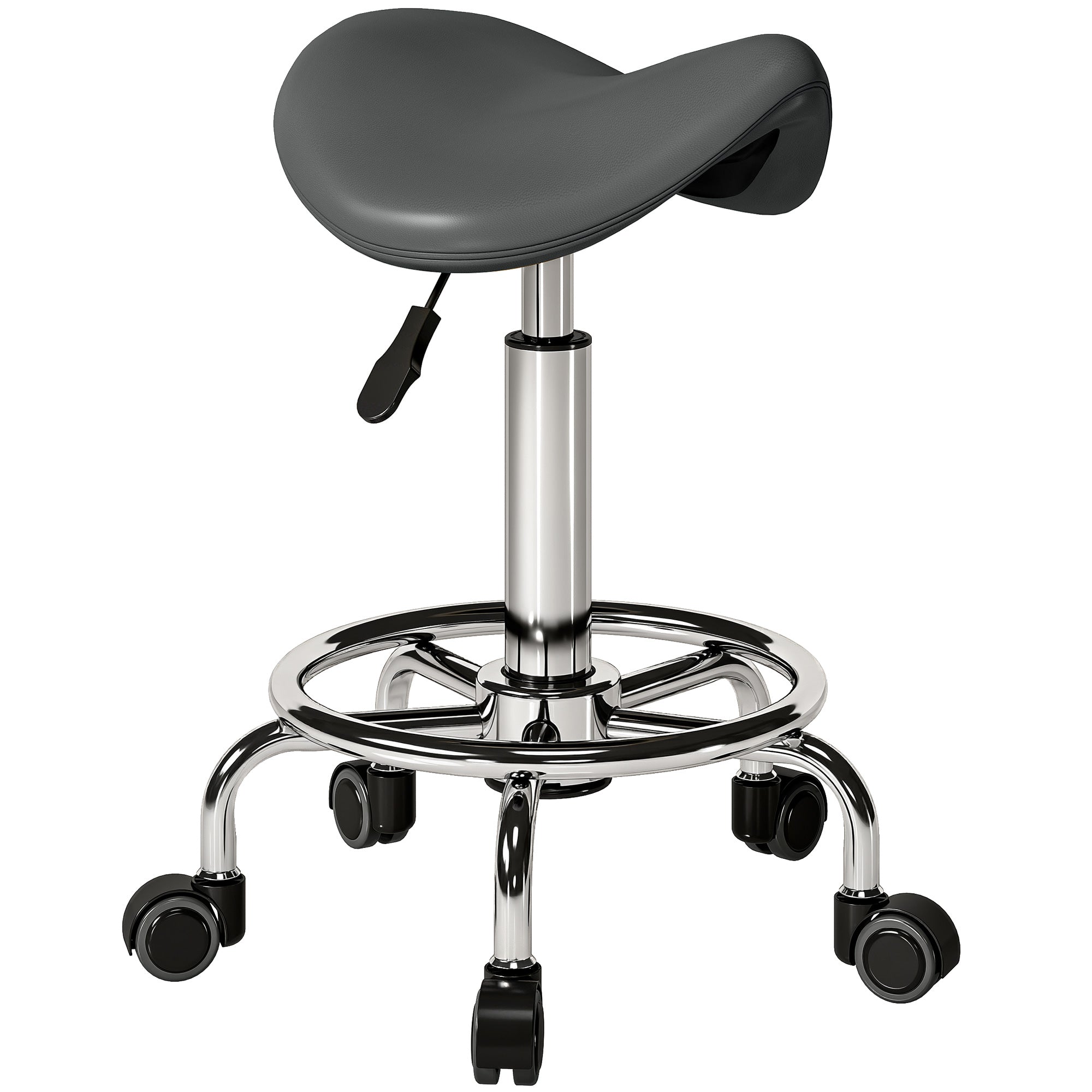 HOMCOM Salon Saddle Stool, Rolling Saddle Chair for Massage, Spa, Clinic, Beauty, Hairdressing and Tattoo, Grey 