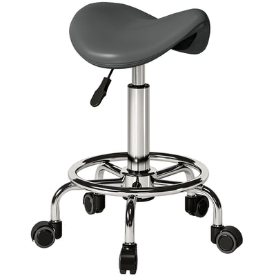 HOMCOM Salon Saddle Stool, Rolling Saddle Chair for Massage, Spa, Clinic, Beauty, Hairdressing and Tattoo, Grey 