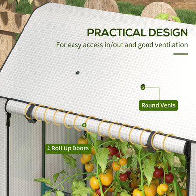 Outsunny Mini Greenhouse with 4 Wire Shelves, Portable Tomato Greenhouse, Upgraded Garden Grow House for Plants with Roll Up Door and Vents, 100 x 80 x 150cm, White 