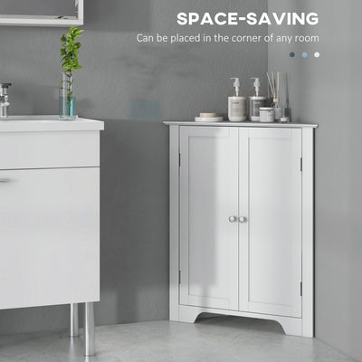 kleankin Triangle Bathroom Cabinet, Corner Bathroom Storage Unit with Adjustable Shelf and Recessed Door, Free Standing, White 
