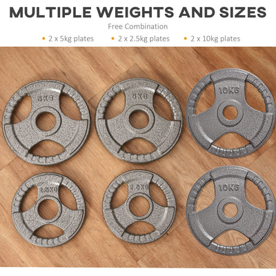 HOMCOM Set of 6 Cast Iron Olympic Weight for 2"/5cm Hole Dumbbell Handle Bar 35kg Dumbbell Plates Barbell Weight 2 x 5kg, 2 x 2.5kg, 2 x 10kg 
