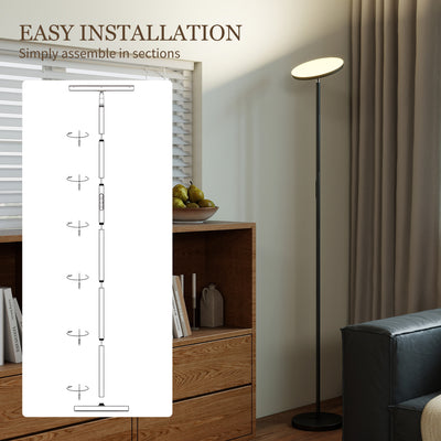 HOMCOM RGB Uplighter Floor Lamp, Tall Dimmable Standing Lamp with Remote & Touch Control, 350° Rotatable Head for Living Room Bedroom, 2700K-6000K Colour Temperatures, Black 