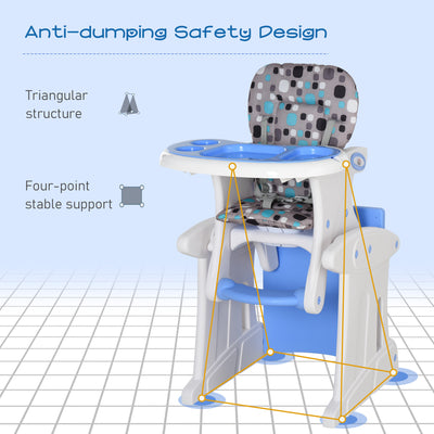 HOMCOM 2 in 1 Convertible Baby High Chair Toddler Table Chair Infant Feeding Seat Removable Food Tray Safety Harness Blue 