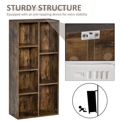 HOMCOM Seven-Cube Bookcase - Rustic Brown Wood Effect 