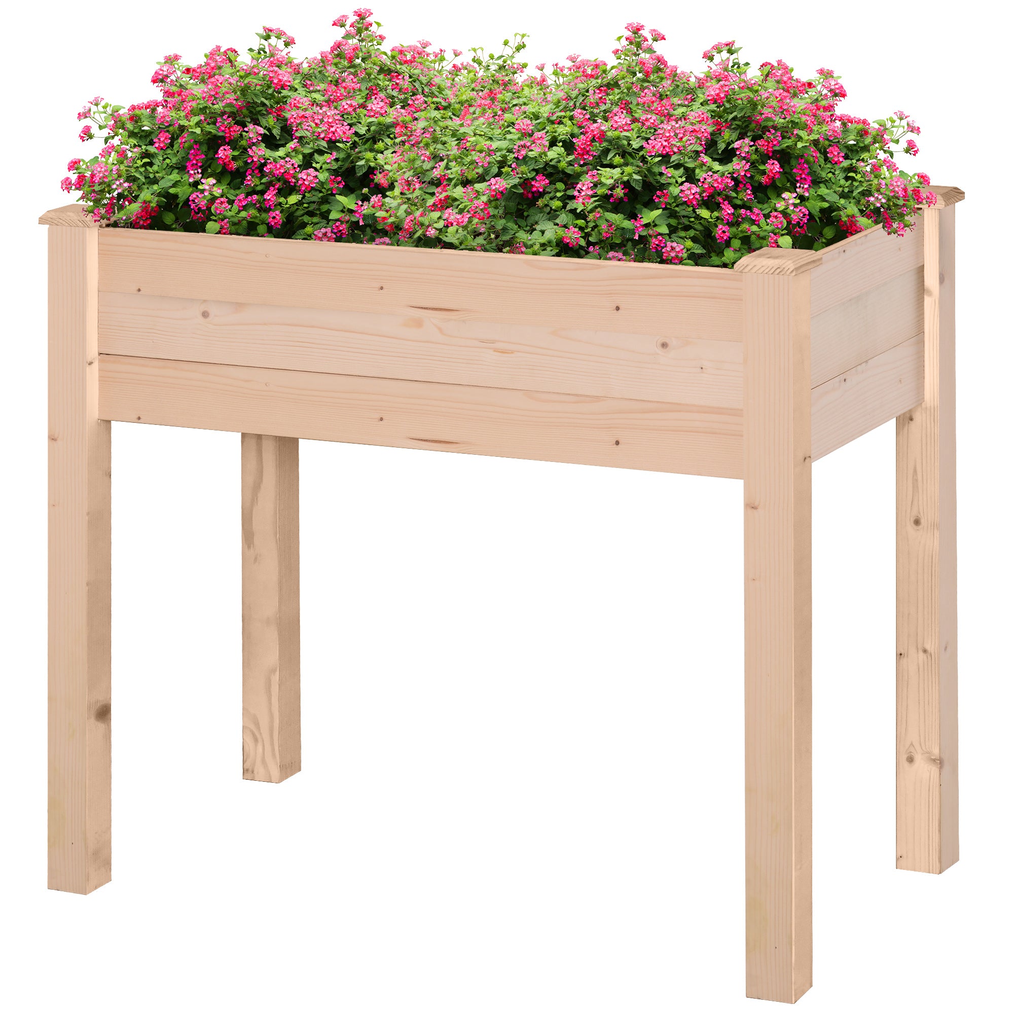 Outsunny Garden Wooden Planters， Rectangular Raised Bed,Flower Box, Fir Wood Indoor/Outdoor, Oak Tone, 86L x 46W x 76Hcm 