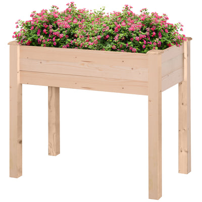 Outsunny Garden Wooden Planters， Rectangular Raised Bed,Flower Box, Fir Wood Indoor/Outdoor, Oak Tone, 86L x 46W x 76Hcm 
