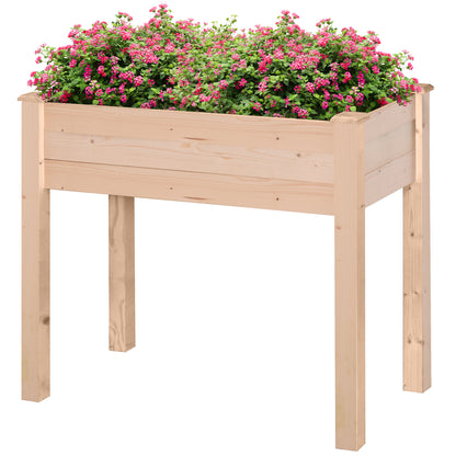 Outsunny Garden Wooden Planters， Rectangular Raised Bed,Flower Box, Fir Wood Indoor/Outdoor, Oak Tone, 86L x 46W x 76Hcm 