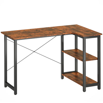 HOMCOM L Shaped Desk, Corner Computer Desk with Bookshelf for Home Office, Study Room, Workstation, 120 x 73.2 x 75cm, Rustic Brown 
