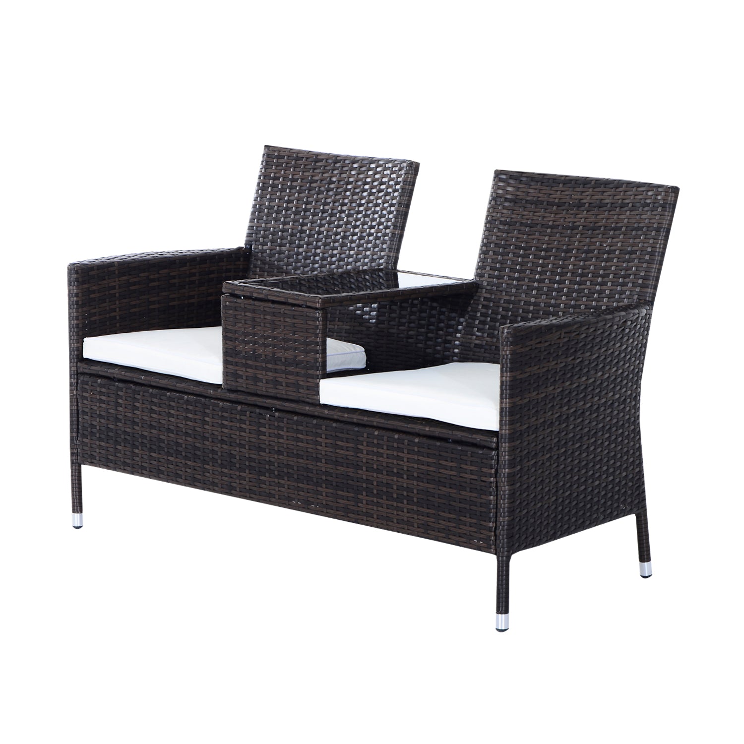 Outsunny 2-Seater Rattan Chair Furniture Set W/ Middle Tea Table-Brown 