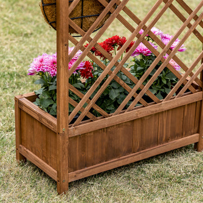 Outsunny Garden Planter with Trellis, Wooden Raised Bed for Garden with Lattice Trellis for Vegetables, Herbs and Flowers, Brown 