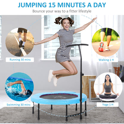 HOMCOM 40'' Fitness Trampoline with Adjustable Handle, Rebounder Trampoline Mini Jumper for Indoor Exercise Workout, Support Up to 100kg, Blue 
